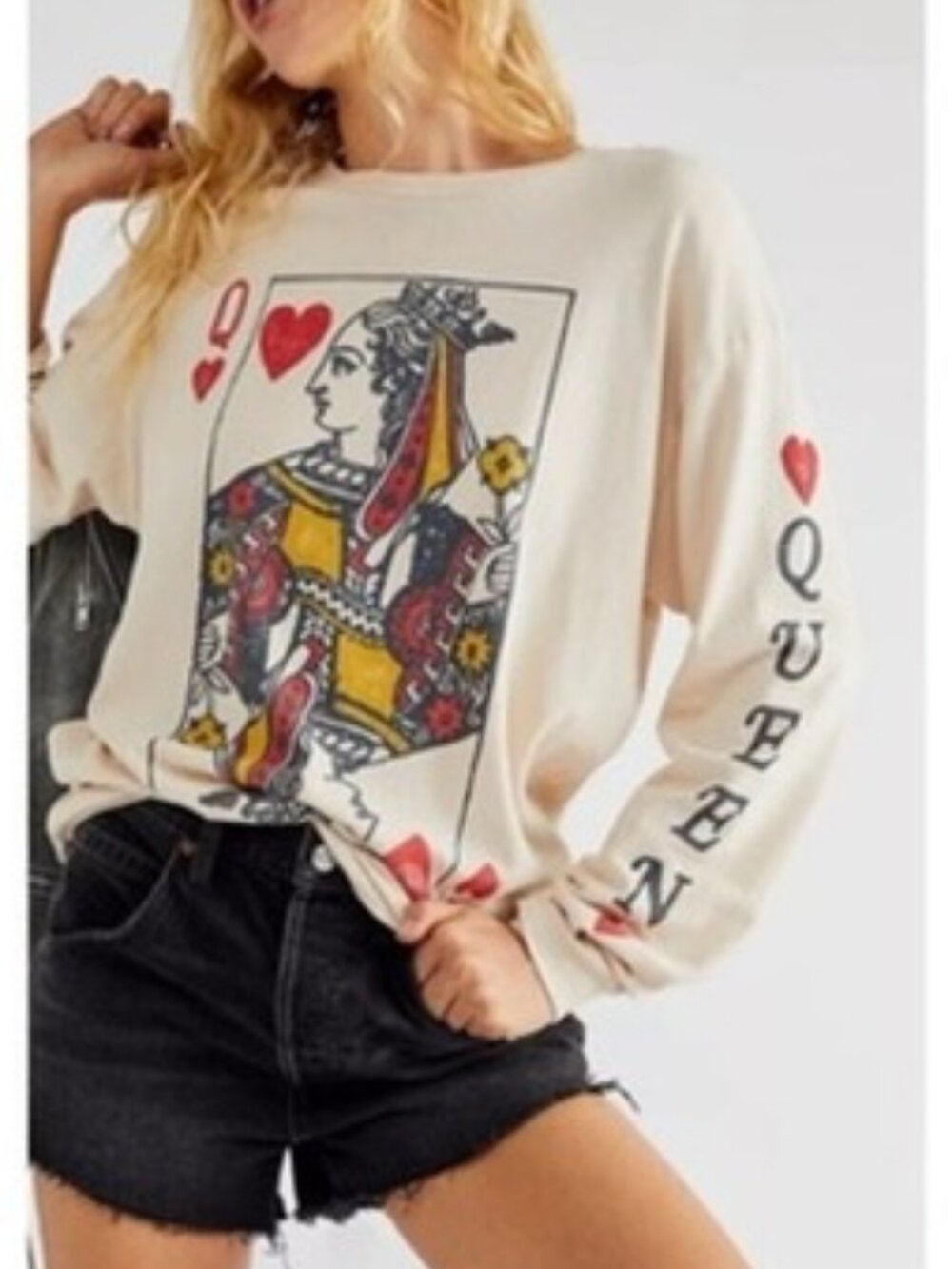 Free People x Daydreamer Queen of Hearts Long Sleeve Graphic Tee – Small